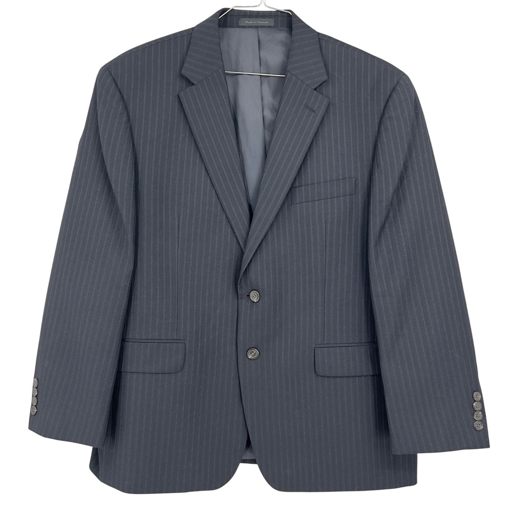 Chaps Mens 42S Sport Coat Blazer Charcoal Gray Pinstripe 100% Wool Formal Career